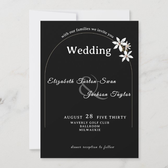 Convites Elegant Black Floral Arch Typography Wedding (Frente)