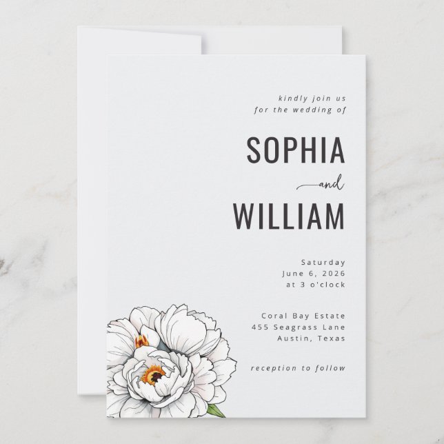 Convites Elegant Black Floral Wedding Invitation (Frente)