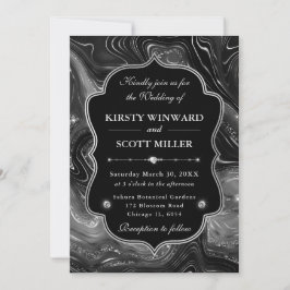 Convites Elegant Black Glitter Marble Gothic Glam Wedding