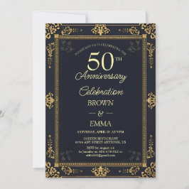 Convites Elegant Black Gold 50th Anniversary Celebration In