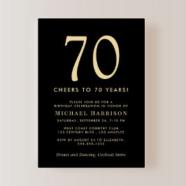 Convites Elegant Black Gold 70th Birthday Party