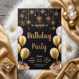Convites Elegant Black & Gold Birthday Party