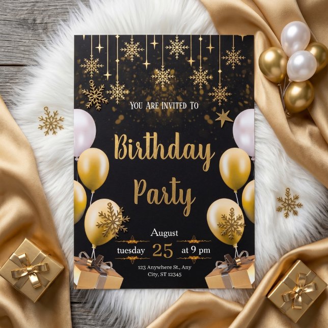 Convites Elegant Black & Gold Birthday Party (Criador carregado)