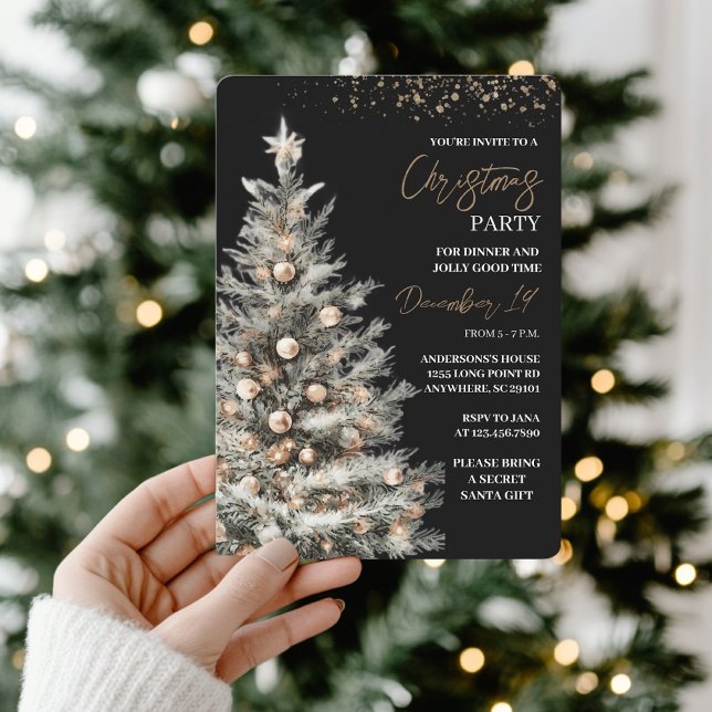 Convites Elegant Black & Gold Christmas Party (Criador carregado)