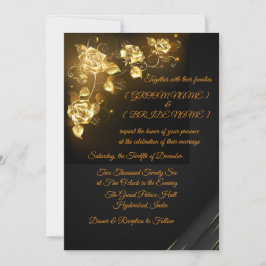 Convites Elegant Black & Gold Floral Wedding Invitation
