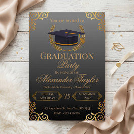 Convites Elegant Black & Gold Graduation