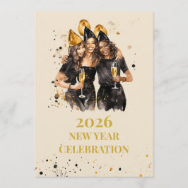 Convites Elegant Black & Gold New Year Invitation