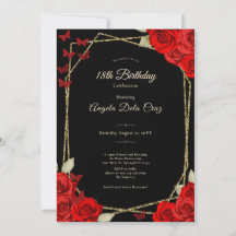Elegant Black Gold Red Roses 18th Birthday Debut