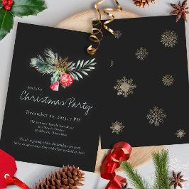 Convites Elegant Black Gold Snowflake Christmas Party