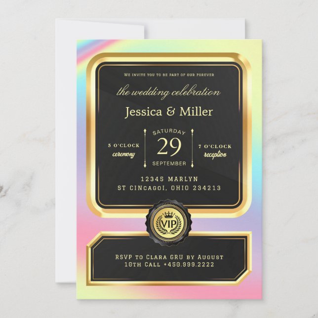 Convites Elegant Black & Gold Ticket Wedding Invitation (Frente)