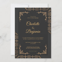 Elegant Black Gold Victorian Wedding Invitation