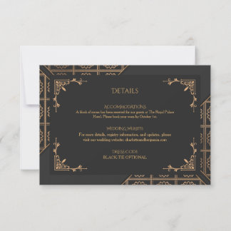 Convites Elegant Black Gold Wedding Details Card