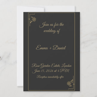 Convites Elegant Black & Gold Wedding Invitation