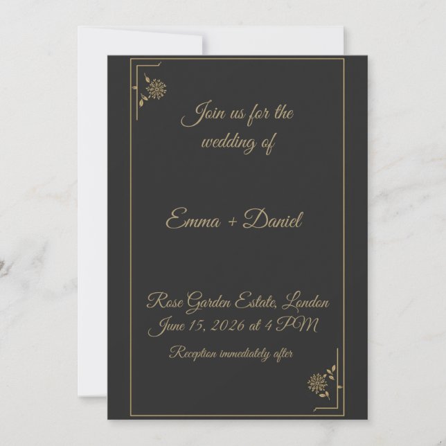 Convites Elegant Black & Gold Wedding Invitation (Frente)