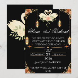 Convites Elegant Black & Gold Wedding Invitation Template