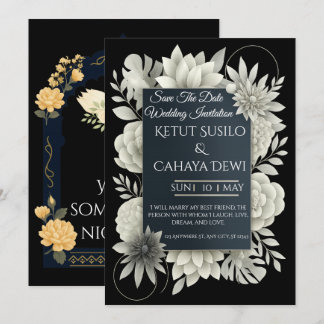 Convites Elegant Black & Ivory Floral Wedding Invitation 