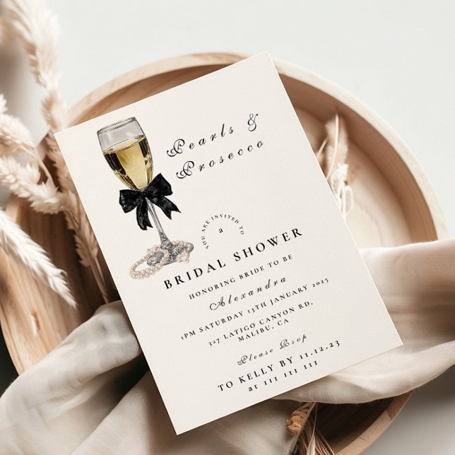 Convites Elegant Black Pearl Champagne Bridal Shower (Criador carregado)