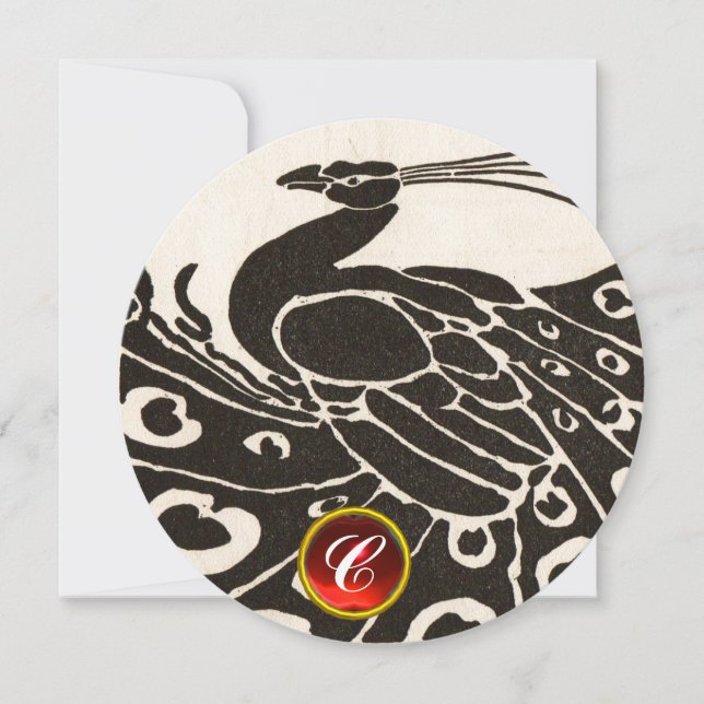 CONVITES ELEGANT BLACK SBRANCO PAVÃO,MONOGRAMA DE GEMA RUBI (Frente)