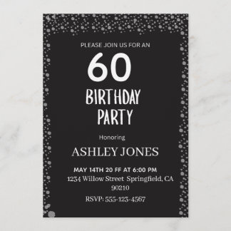 Convites Elegant Black Script Silver Birthday Invitation