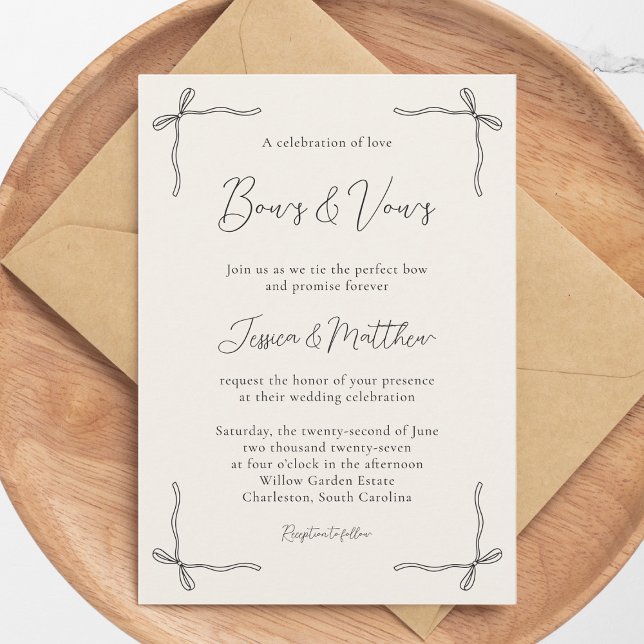 Convites Elegant Black Script Simple Coquette Bow Wedding I (Elegant Black Script Simple Coquette Bow Wedding I Invitation)