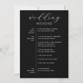 Convites Elegant Black Wedding Weekend Timeline & Welcome
