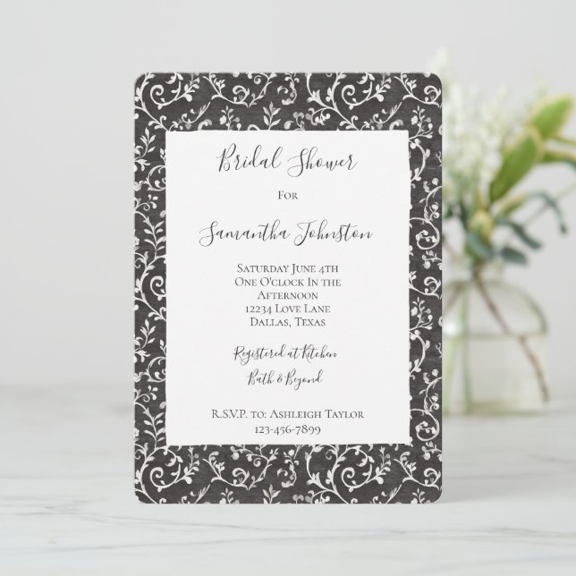 Convites Elegant Black White Abstract Bridal Shower (Em pé/Frente)