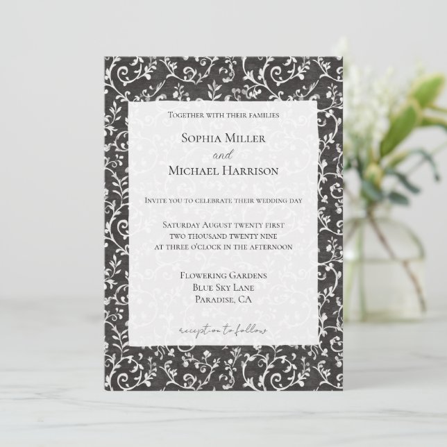 Convites Elegant Black White Abstract Wedding (Em pé/Frente)