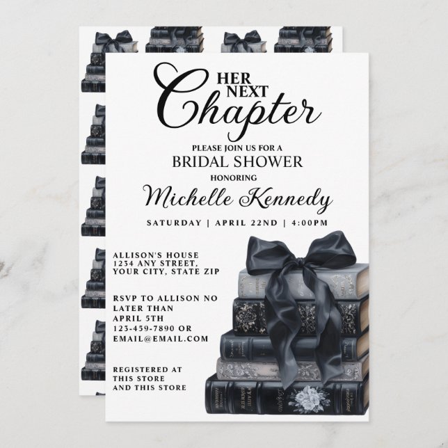 Convites Elegant Black & White Book Themed Bridal Shower  (Frente/Verso)