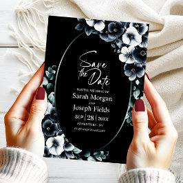 Convites Elegant Black White Floral Save the Date