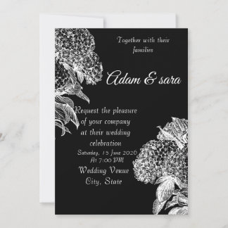 Convites Elegant Black & White Floral Wedding Invitation