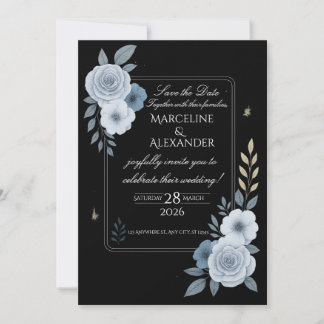 Convites Elegant Black & White Floral Wedding Invitation