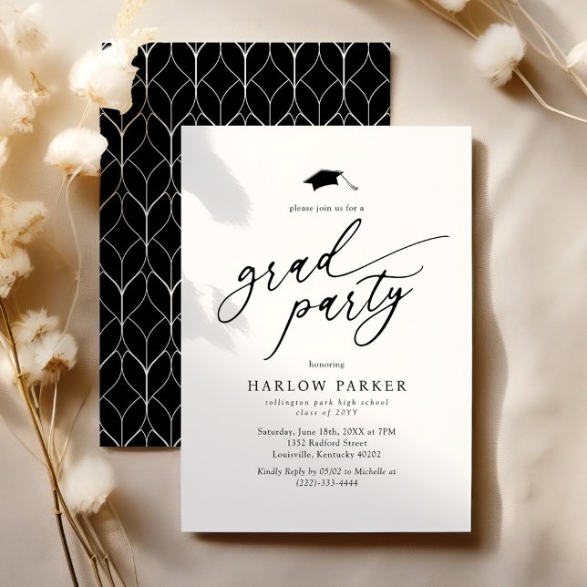 Convites Elegant Black & White Grad Party (Criador carregado)