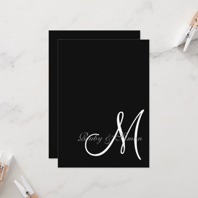 Convites Elegant Black White Initial Wedding  (Frente/Verso In Situ)