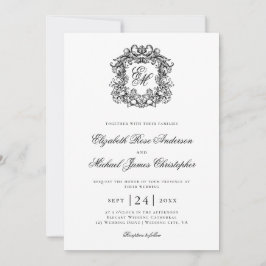 Convites Elegant Black White Monogram Crest Wedding