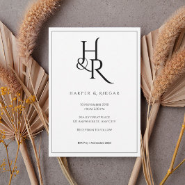 Convites Elegant Black & White Monogram Wedding Invitation