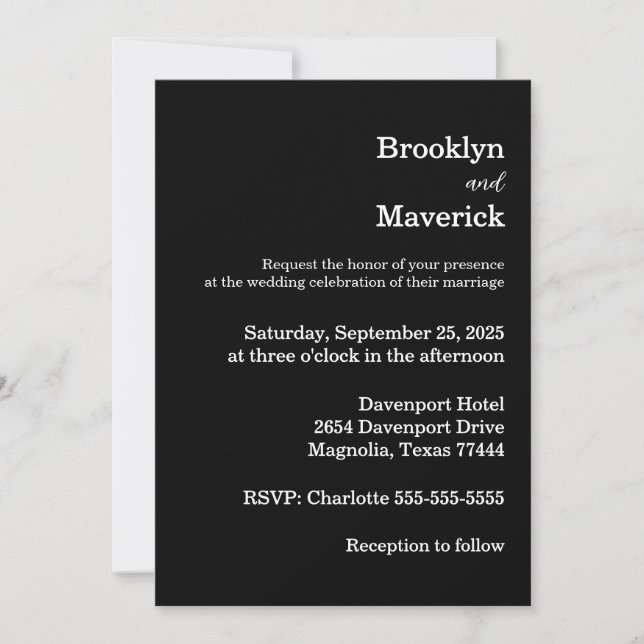 Convites Elegant Black & White Wedding (Frente)