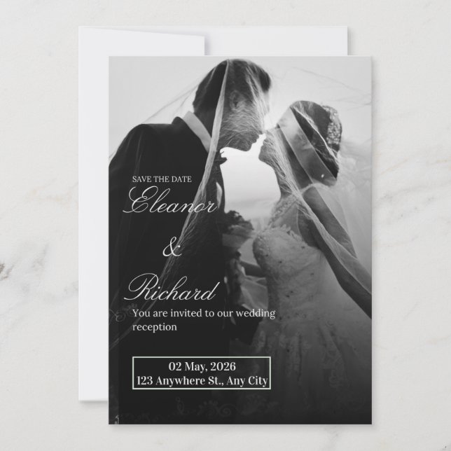 Convites Elegant Black & White Wedding Invitation  (Frente)