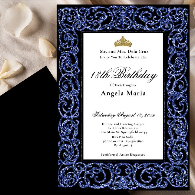 Convites Elegant Blue 18th Birthday Debut (Criador carregado)