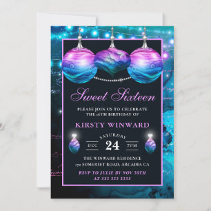 Convites Elegant Blue and Purple Mermaid Brincos Doce 16
