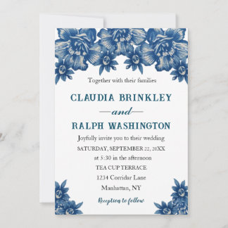 Convites Elegant Blue and White Toile De Jouy Invitation