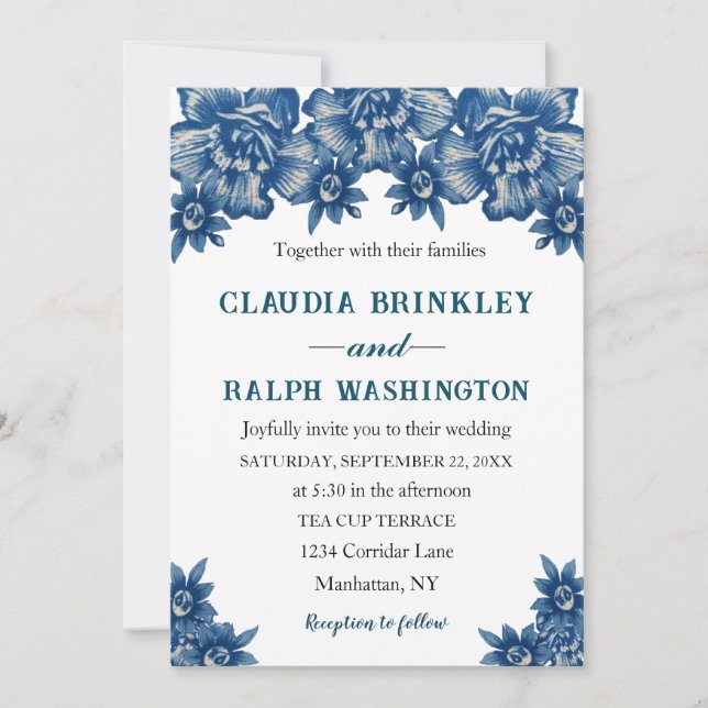 Convites Elegant Blue and White Toile De Jouy Invitation (Frente)