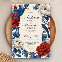 Convites Elegant Blue Bird and Floral Vintage Botanical