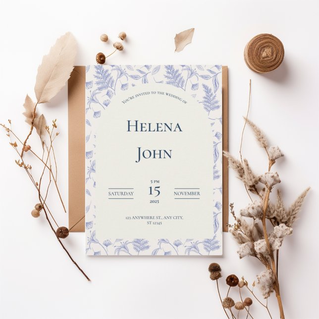 Convites Elegant Blue Botanical Wedding Invitation (Criador carregado)
