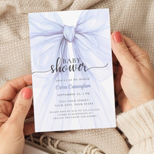 Convites Elegant Blue Bow Boy Baby Shower Invitation (Criador carregado)
