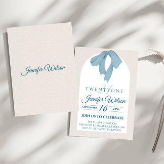 Convites Elegant Blue Bow Twenty-One Birthday