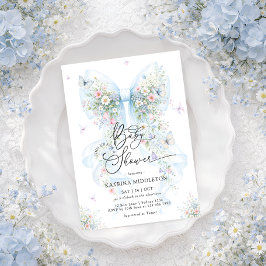 Convites Elegant Blue Bow Wildflower Baby Shower