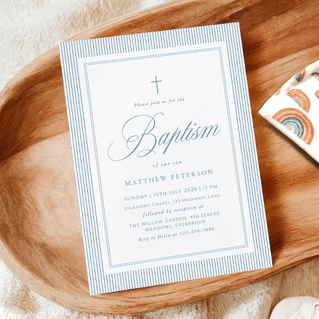 Convites Elegant Blue Calligraphy Baptism (Criador carregado)