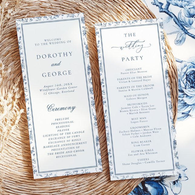 Convites Elegant Blue Chinoiserie Wedding Program (Criador carregado)