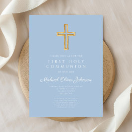 Convites Elegant Blue Cross Religious Boy First Communion