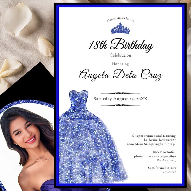 Convites Elegant blue dress 18th birthday debut (Criador carregado)
